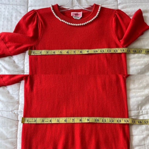 🥤 Kate Spade Pearl Pave Red Wool Blend Short Sleeve Sweater Size XXS - Picture 11 of 14